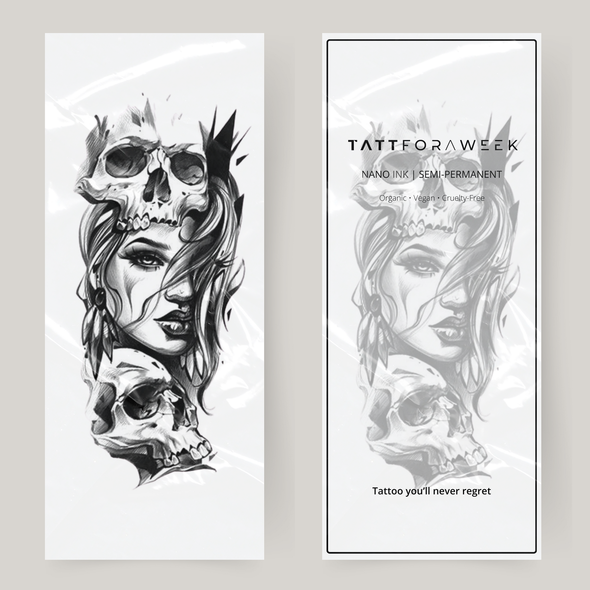 Grote nep tattoo vrouw & doodskoppen