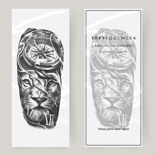Falsk tatoveringsærmet løve og ur